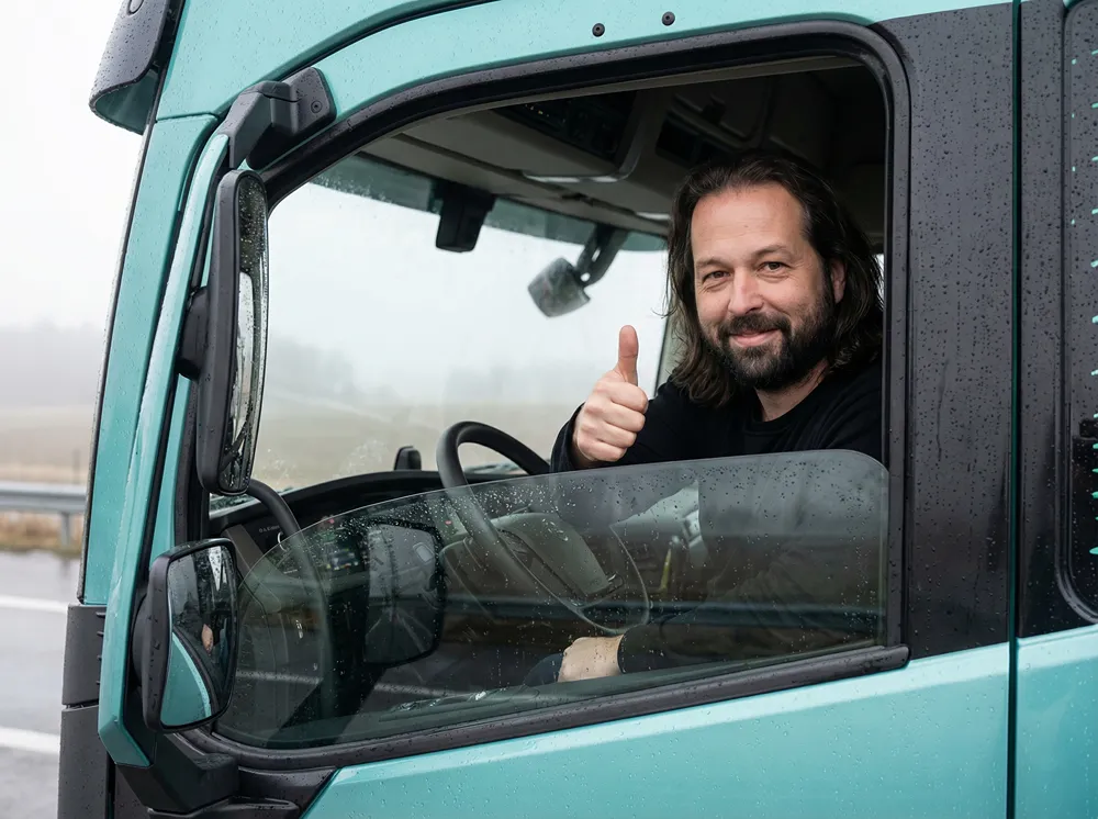 Communicatie en Sociale Vaardigheden Vriendelijke chauffeur steekt zijn duim op, Code 95 communicatie en sociale vaardigheden